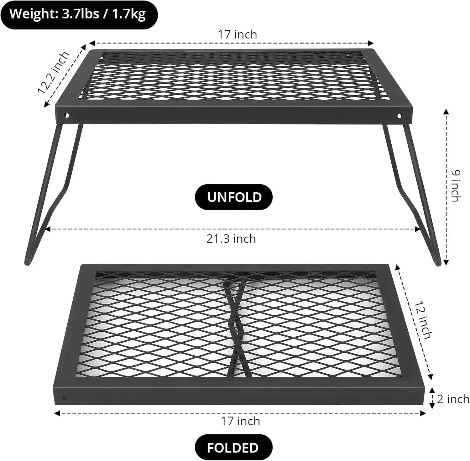 Heavy-Duty Folding Campfire Grill - Portable Steel Mesh Cooking Grate for Fire Pits - Trekker Essentials