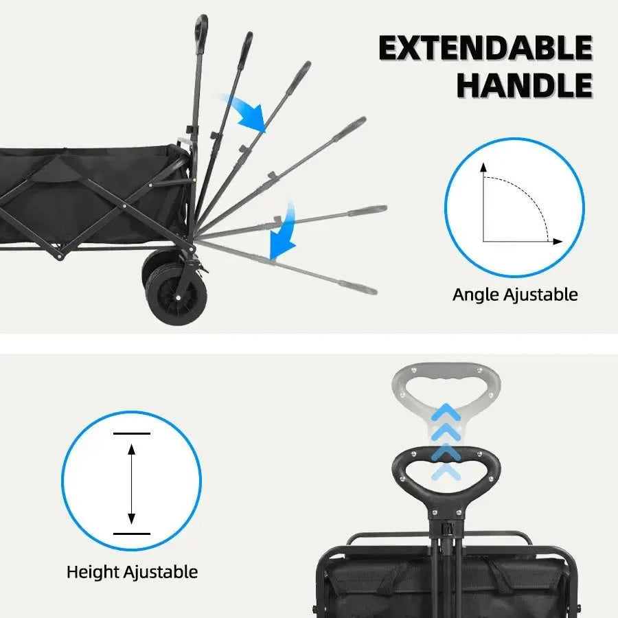Heavy Duty Folding Utility Wagon - 500LB Capacity Collapsible Beach Cart for Camping, Garden & Outdoor Use - Trekker Essentials