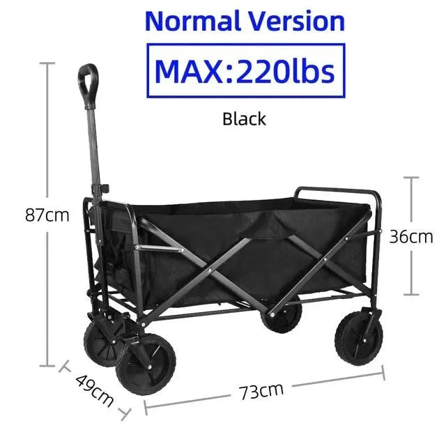 Heavy Duty Folding Utility Wagon - 500LB Capacity Collapsible Beach Cart for Camping, Garden & Outdoor Use - Trekker Essentials