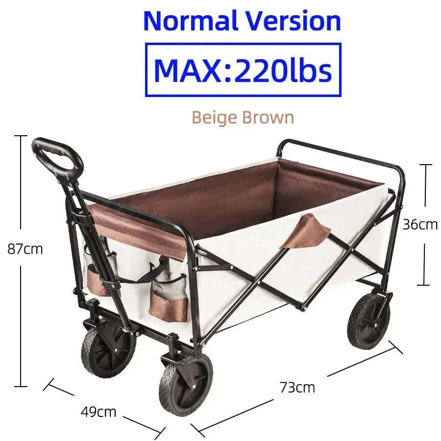 Heavy Duty Folding Utility Wagon - 500LB Capacity Collapsible Beach Cart for Camping, Garden & Outdoor Use - Trekker Essentials