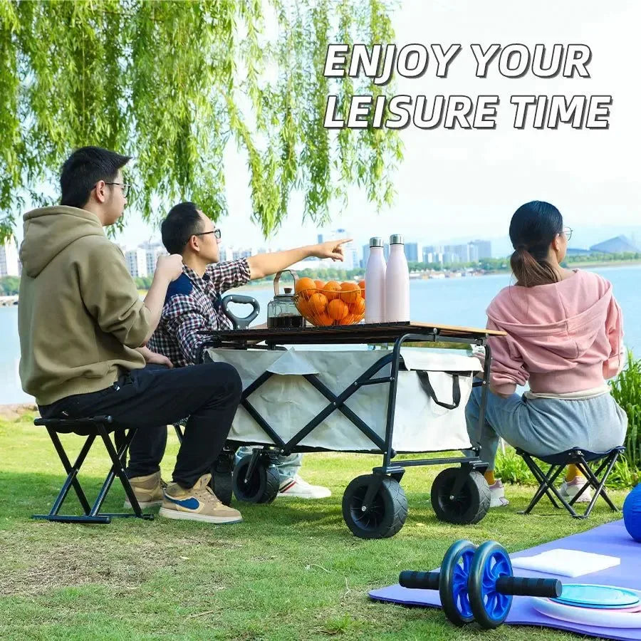 Heavy Duty Folding Utility Wagon - 500LB Capacity Collapsible Beach Cart for Camping, Garden & Outdoor Use - Trekker Essentials