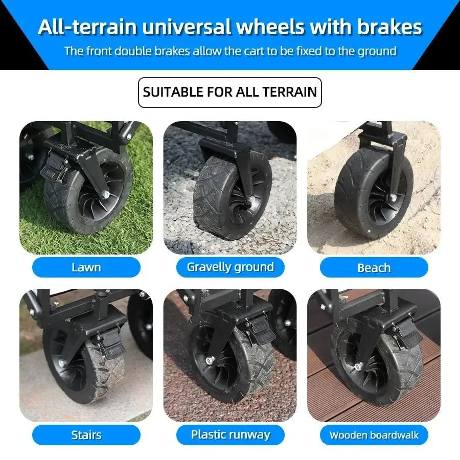 Heavy Duty Folding Utility Wagon - 500LB Capacity Collapsible Beach Cart for Camping, Garden & Outdoor Use - Trekker Essentials