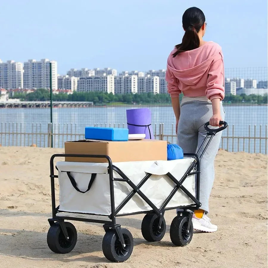 Heavy Duty Folding Utility Wagon - 500LB Capacity Collapsible Beach Cart for Camping, Garden & Outdoor Use - Trekker Essentials