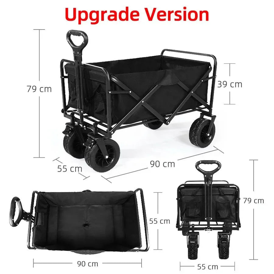 Heavy Duty Folding Utility Wagon - 500LB Capacity Collapsible Beach Cart for Camping, Garden & Outdoor Use - Trekker Essentials