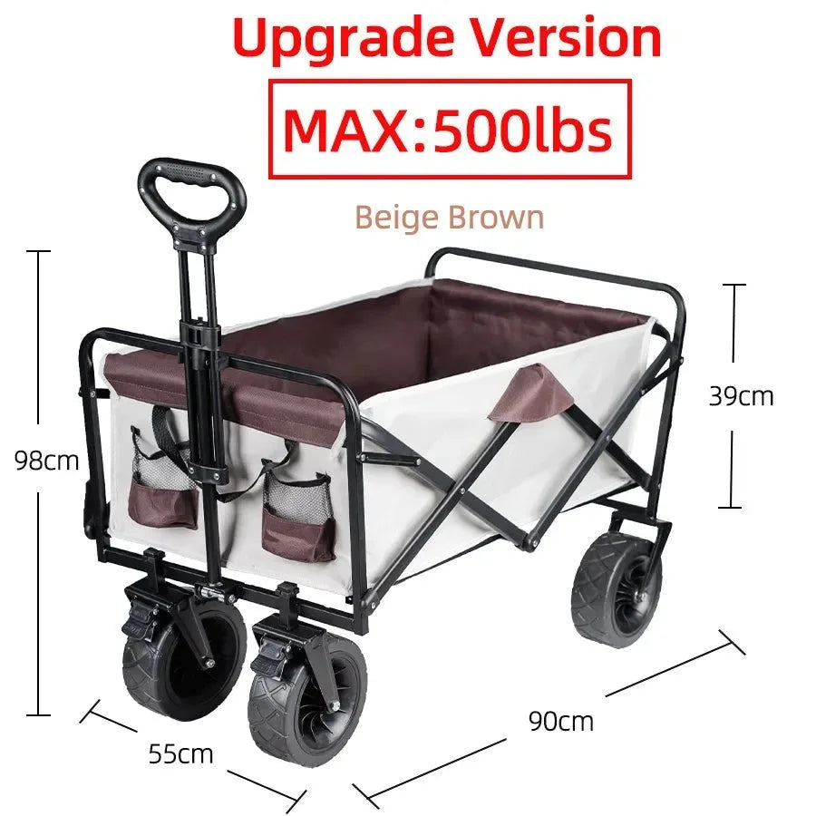 Heavy Duty Folding Utility Wagon - 500LB Capacity Collapsible Beach Cart for Camping, Garden & Outdoor Use - Trekker Essentials