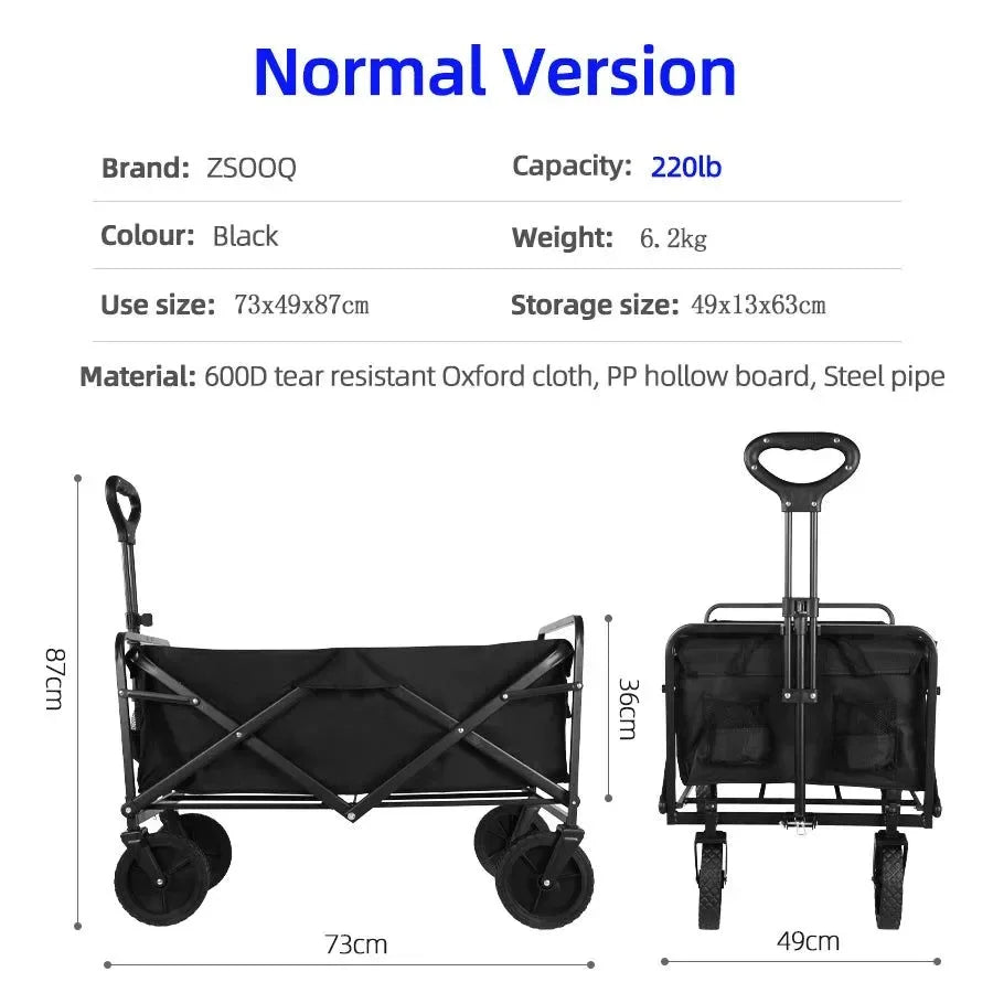 Heavy Duty Folding Utility Wagon - 500LB Capacity Collapsible Beach Cart for Camping, Garden & Outdoor Use - Trekker Essentials