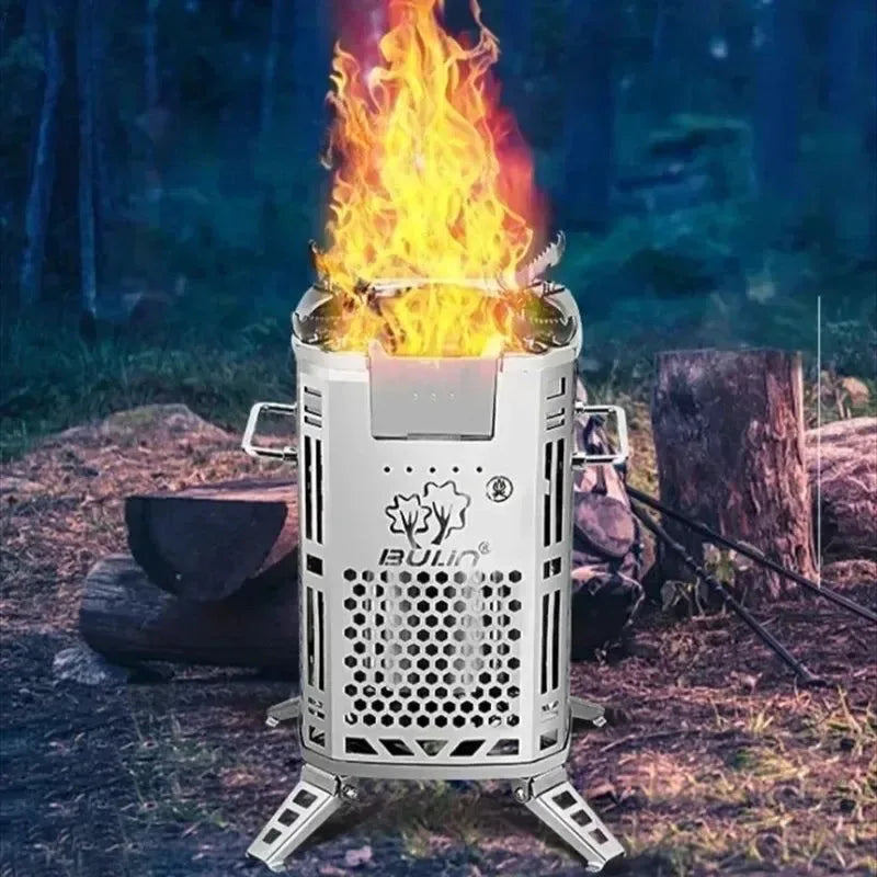 Heavy-Duty Portable Firewood Stove: Smokeless Stainless Steel Camping Stove for Cooking & Heating - Trekker Essentials