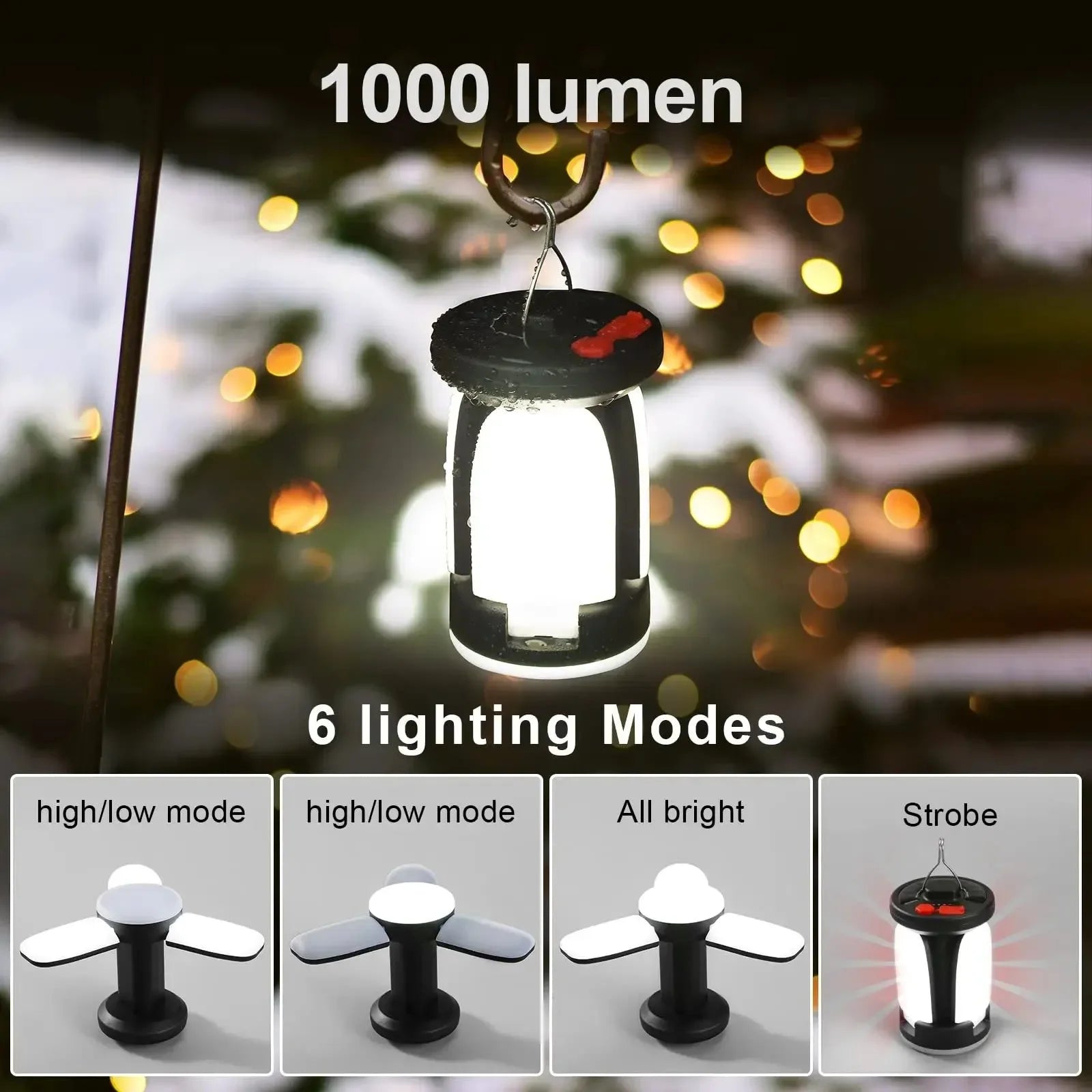 High Power Solar LED Camping Lantern: Rechargeable 4500mAh, 1000LM, Emergency Power Bank, Foldable with 6 Light Modes - Trekker Essentials