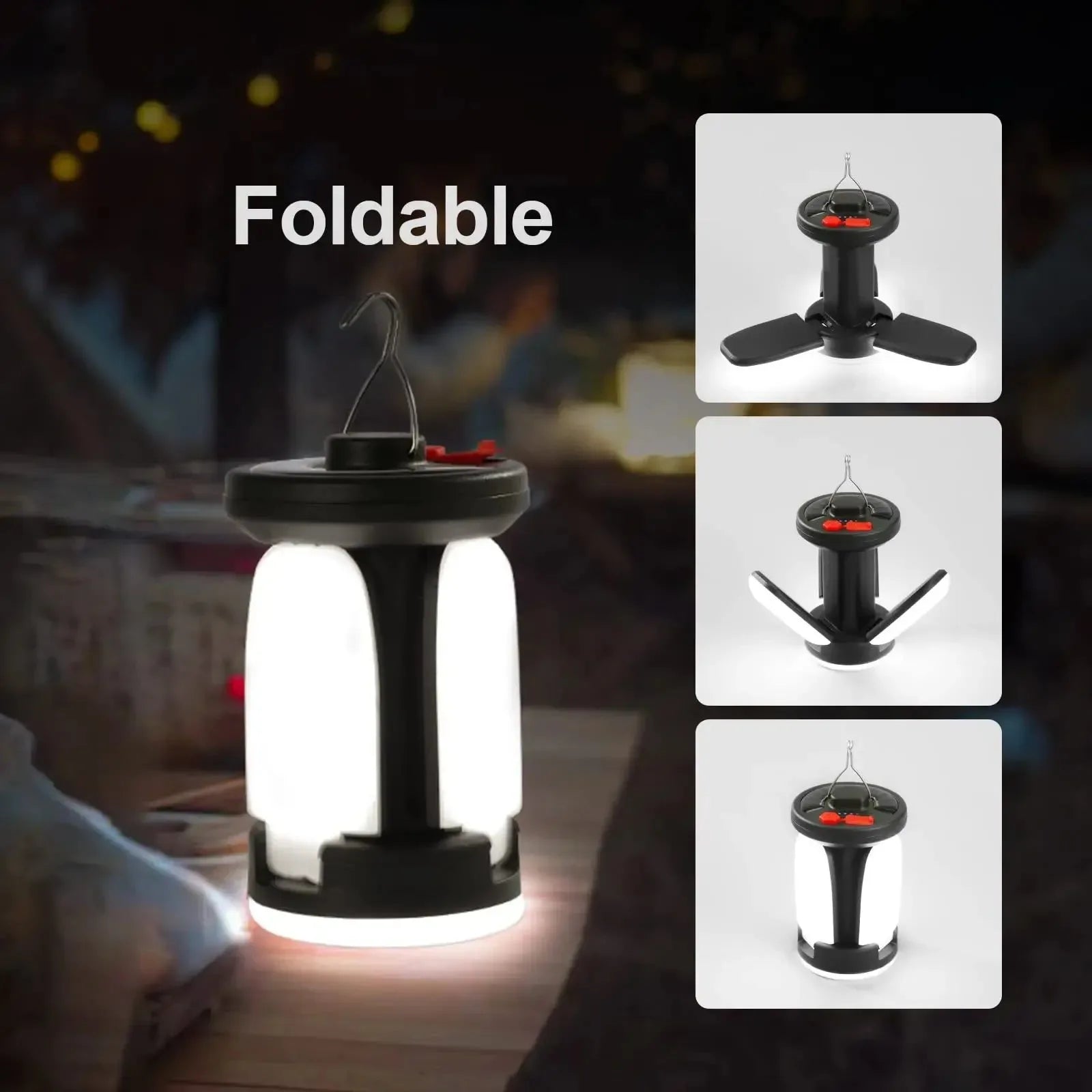 High Power Solar LED Camping Lantern: Rechargeable 4500mAh, 1000LM, Emergency Power Bank, Foldable with 6 Light Modes - Trekker Essentials