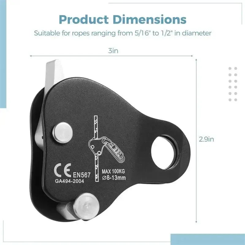 High-Strength Self-Locking Climbing Rope Grab - Fall Protection Ascender and Belay Device - Trekker Essentials