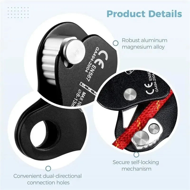High-Strength Self-Locking Climbing Rope Grab - Fall Protection Ascender and Belay Device - Trekker Essentials