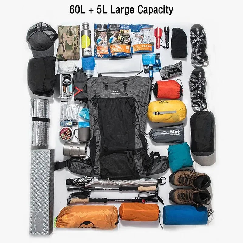 Hiking Backpack Outdoor Sports Bag - 60+5L Large Capacity Ergonomic Design Waterproof Camping Travel Backpack - Trekker Essentials