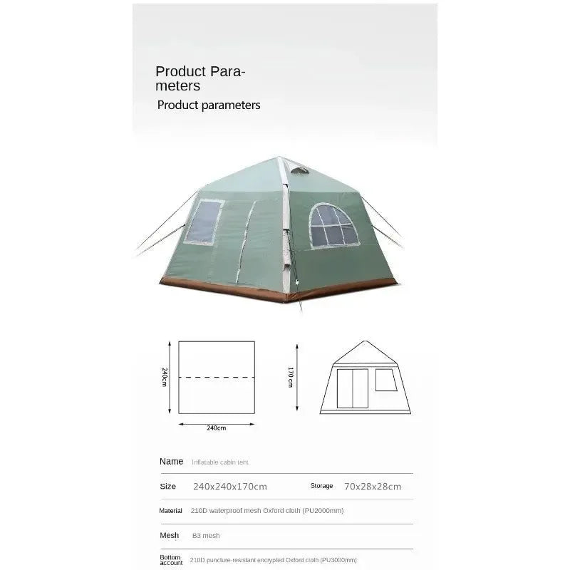 Inflatable Cabin Tent for 5-8 People, Waterproof 4-Season Pop-Up Family Camping Tent - Trekker Essentials