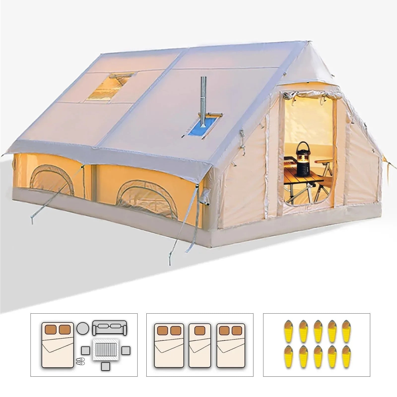 Inflatable Camping Tent | Large 8+ Person Air Tent with Hand Pump