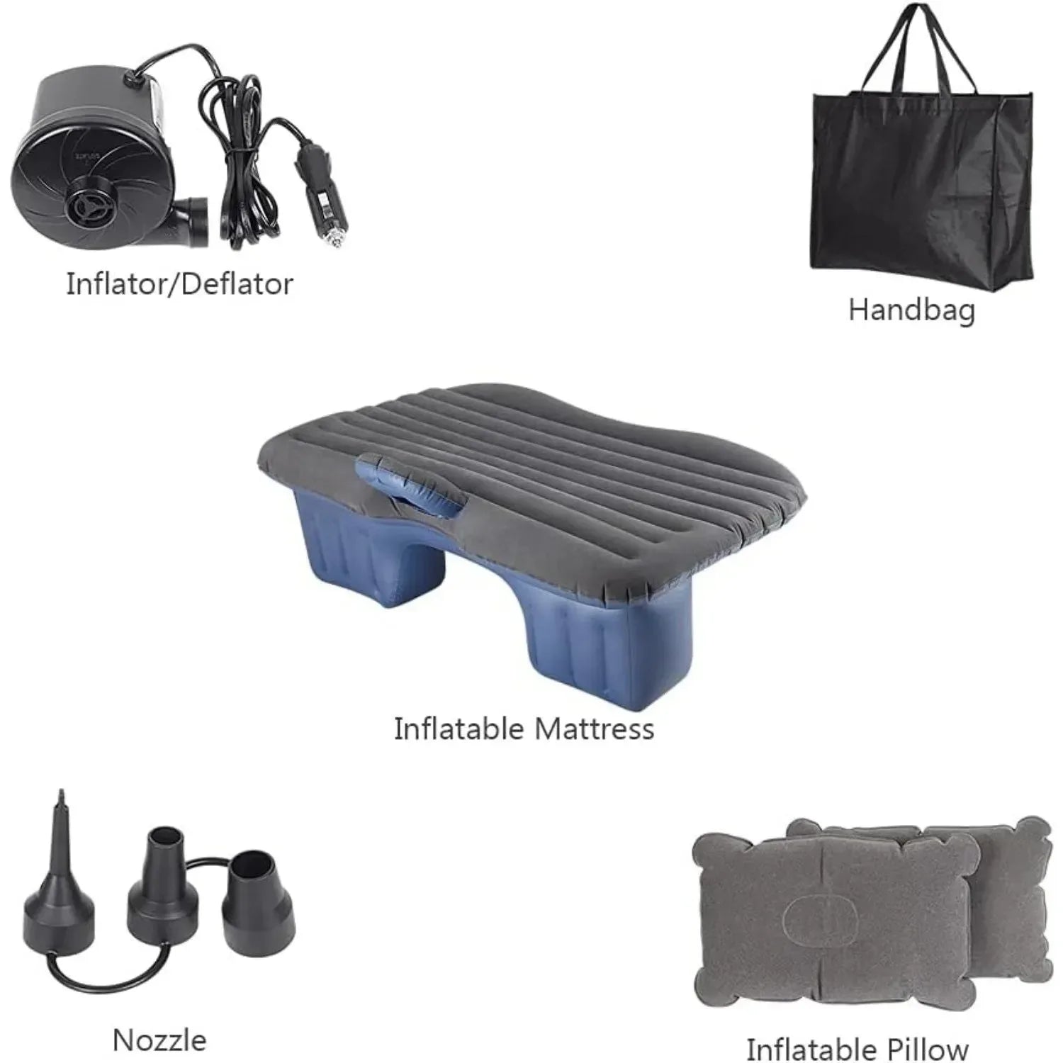 Inflatable Car Bed & Camping Mattress | SUV-Ready Portable Air Couch for Travel/Sleeping | w/ 2 Air Pillows | Black - Trekker Essentials