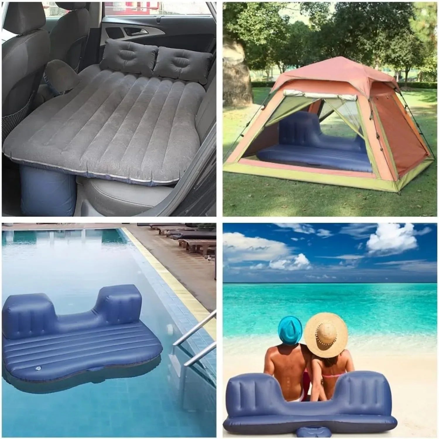 Inflatable Car Bed & Camping Mattress | SUV-Ready Portable Air Couch for Travel/Sleeping | w/ 2 Air Pillows | Black - Trekker Essentials