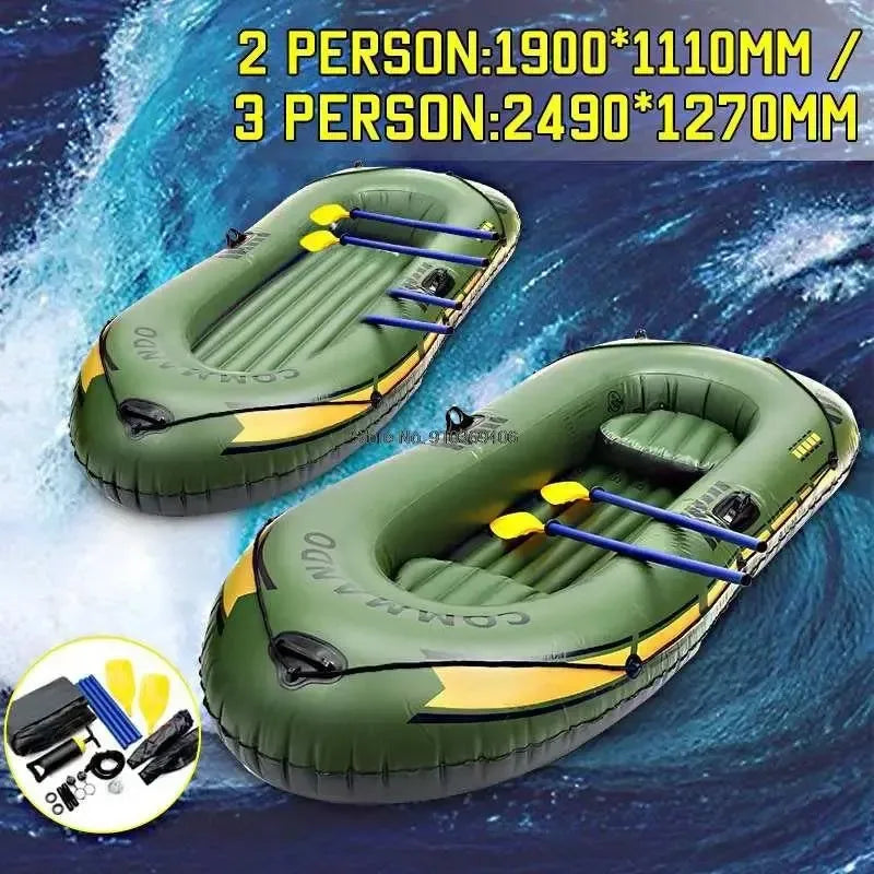Inflatable Fishing Boat with Rod Holders: 200kg Capacity, 3-Person Raft for Lakes & Rivers - Trekker Essentials