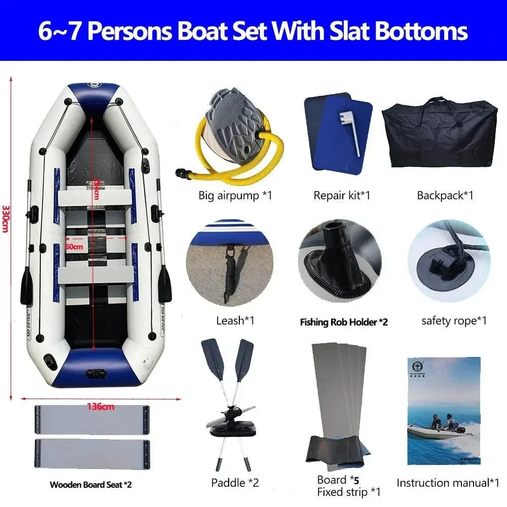 Inflatable Fishing Kayak with Slat Floor: 1-6 Person PVC Canoe for Outdoor Water Sports - Trekker Essentials