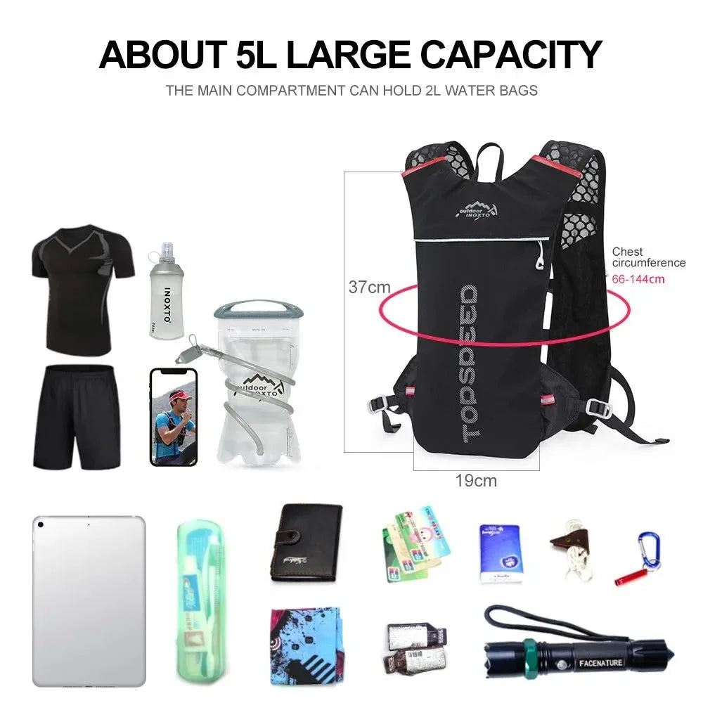 INOXTO Trail Running Ultra-light 5L Backpack Hydration Vest for Marathon, Cycling, with 1.5L & 2L Water Bags - Trekker Essentials
