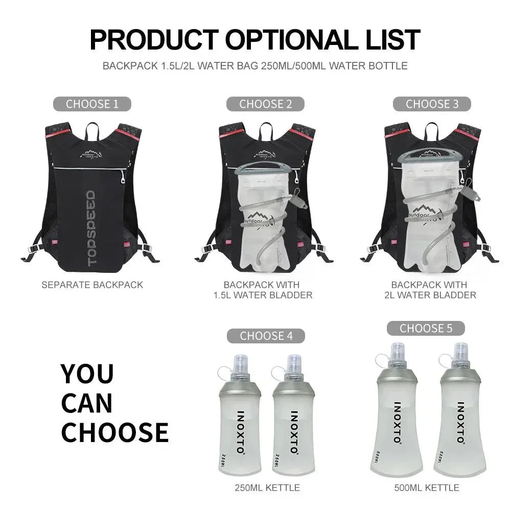 INOXTO Trail Running Ultra-light 5L Backpack Hydration Vest for Marathon, Cycling, with 1.5L & 2L Water Bags - Trekker Essentials