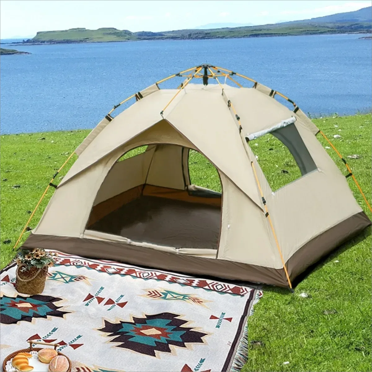 Instant Pop-Up Camping Tent - 4-Season Shelter with Dual Doors & Windows - Trekker Essentials