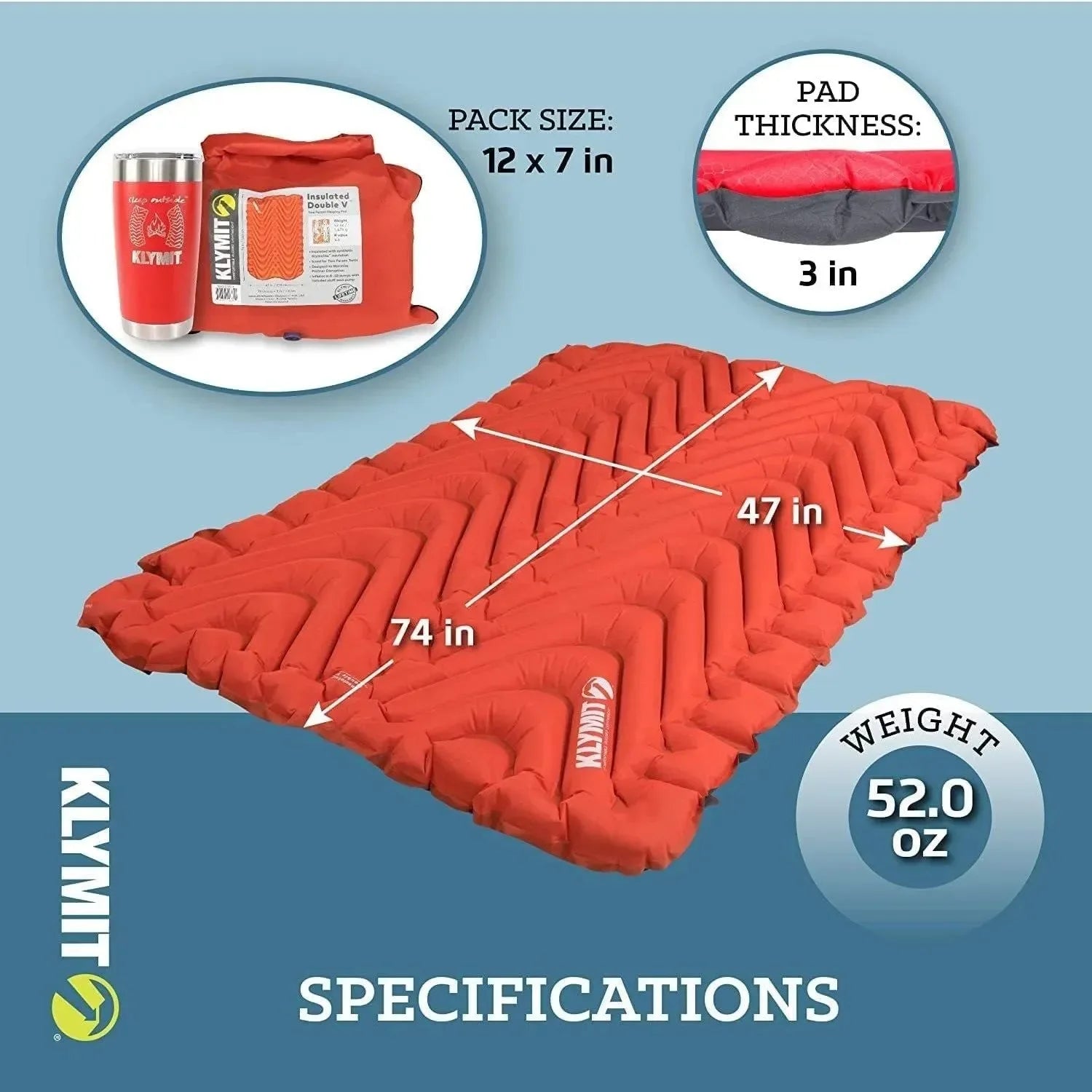 Insulated Double V Inflatable Sleeping Pad - Cold Weather Air Bed for Camping, Hiking, and Backpacking - Trekker Essentials