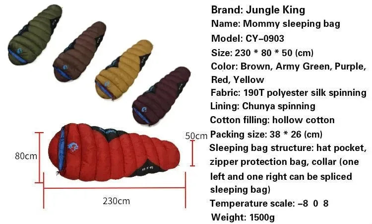 JUNGLE KING CY0903 Thickened Waterproof Cotton Sleeping Bag for Winter Camping and Hiking - Trekker Essentials