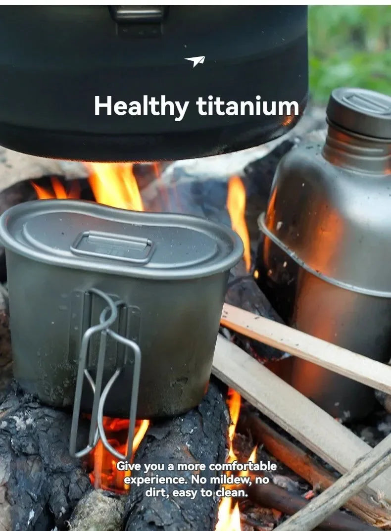 Keith Ti3060 Pure Titanium Canteen Mess Kit – Ultralight Camping Water Bottle & Cup Set with Carrying Pouch - Trekker Essentials