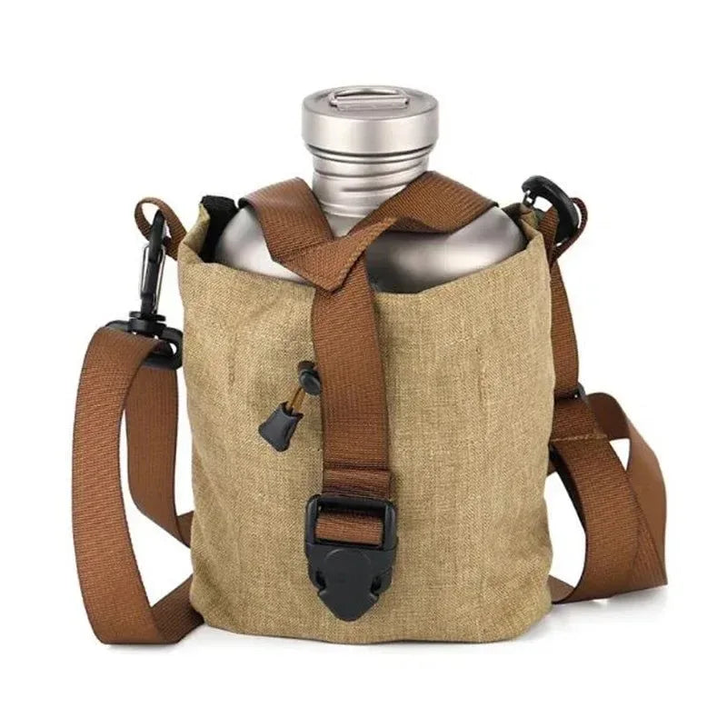 Keith Ti3060 Pure Titanium Canteen Mess Kit – Ultralight Camping Water Bottle & Cup Set with Carrying Pouch - Trekker Essentials