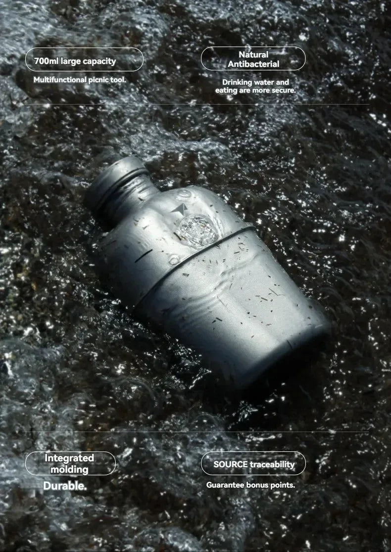 Keith Ti3060 Pure Titanium Canteen Mess Kit – Ultralight Camping Water Bottle & Cup Set with Carrying Pouch - Trekker Essentials