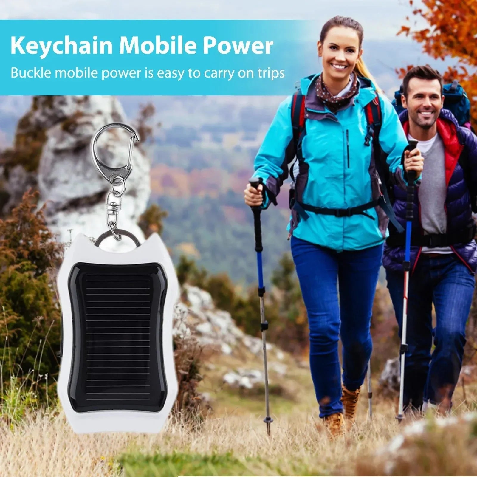 Keychain Mobile Power USB External Solar Charger | 950mAh Portable Charger with 3 LED Light for Hiking and Travel - Trekker Essentials