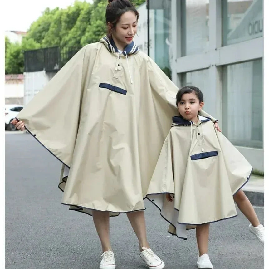 Korean Style Parent-Child Waterproof Oxford Cloth Rain Poncho with Schoolbag Space - Trekker Essentials