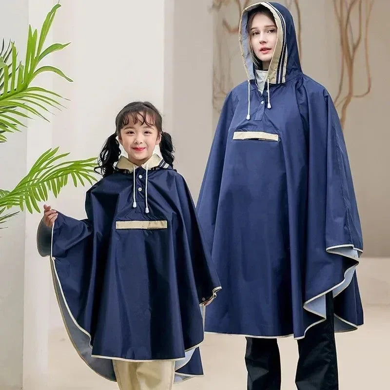 Korean Style Parent-Child Waterproof Oxford Cloth Rain Poncho with Schoolbag Space - Trekker Essentials