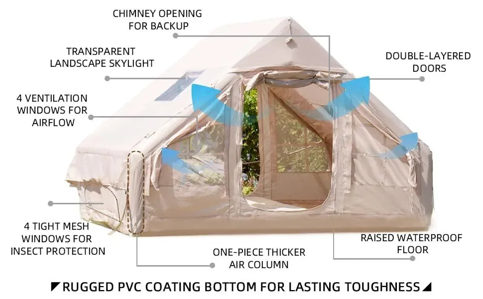 Large 8+ Person Inflatable Camping Tent – Instant Setup 4-Season Family Tent with Hand Pump, 3000mm Waterproof & Windproof - Trekker Essentials
