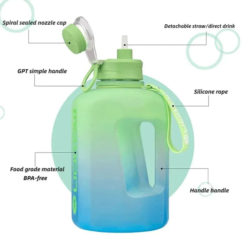 Large Capacity 2 Liter Sports Water Bottle with Straw - Outdoor Fitness Companion - Trekker Essentials