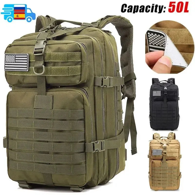 Large Capacity Waterproof Tactical Backpack for Men - 50L Outdoor Bug Rucksack for Hiking, Camping, Hunting - Trekker Essentials