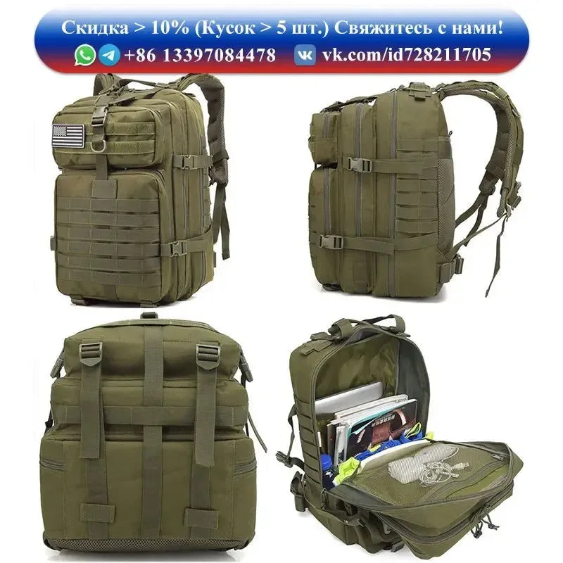 Large Capacity Waterproof Tactical Backpack for Men - 50L Outdoor Bug Rucksack for Hiking, Camping, Hunting - Trekker Essentials