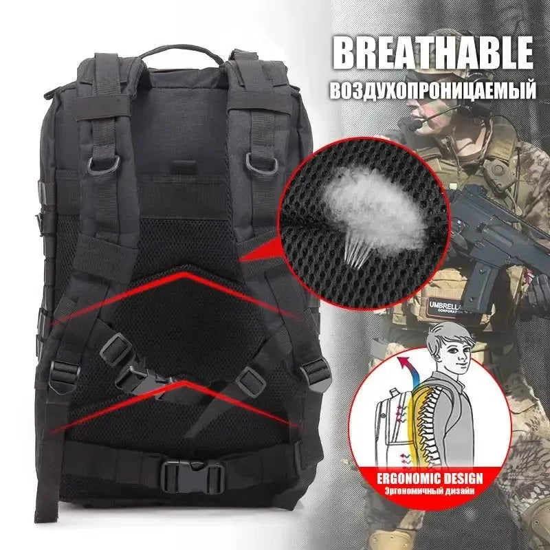 Large Capacity Waterproof Tactical Backpack for Men - 50L Outdoor Bug Rucksack for Hiking, Camping, Hunting - Trekker Essentials