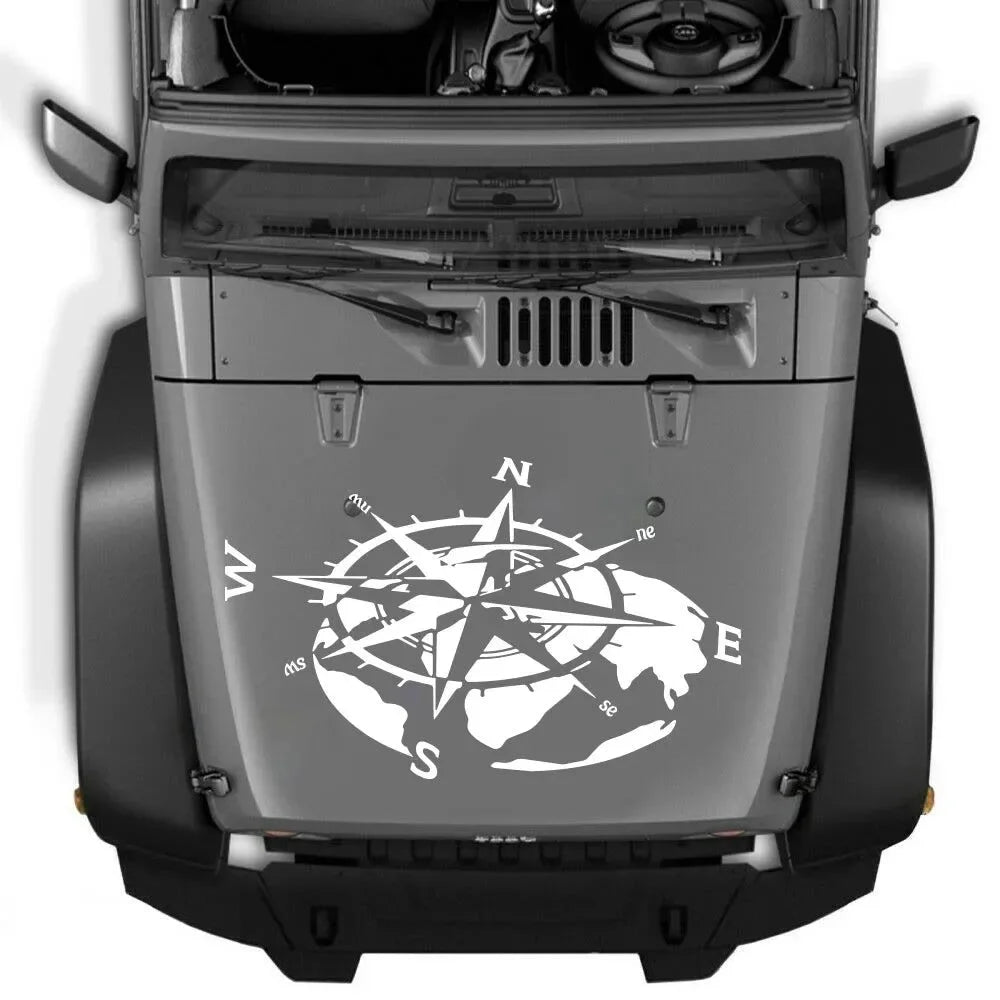 Large Compass World Map Car Truck Sticker Decal - Vinyl Decal for Jeep, RV, Motorhome, Caravan, Adventure Travel, Auto Hood, and Door - Trekker Essentials