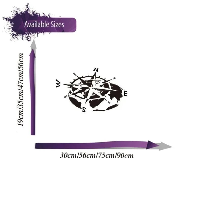 Large Compass World Map Car Truck Sticker Decal - Vinyl Decal for Jeep, RV, Motorhome, Caravan, Adventure Travel, Auto Hood, and Door - Trekker Essentials