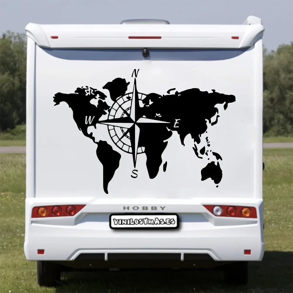 Large World Map Compass Caravan Car Sticker - Camping Travel Explore Camper RV Motorhome Truck Decal Auto Decor - Trekker Essentials