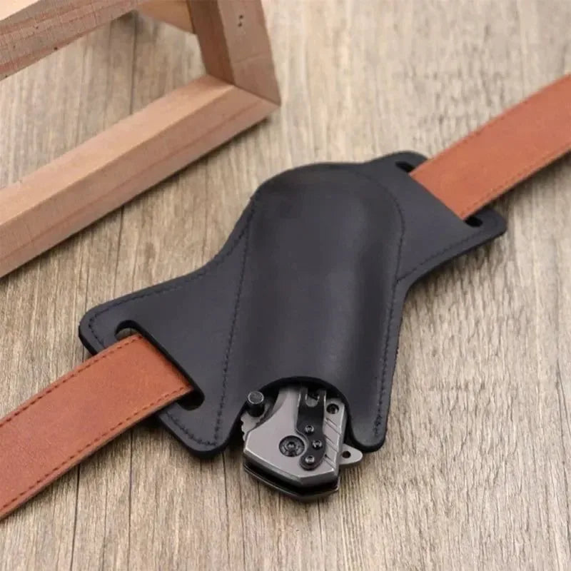 Leather Storage Sheath for Folding Knives: Convenient Belt Clip Holder for Camping Tools - Trekker Essentials