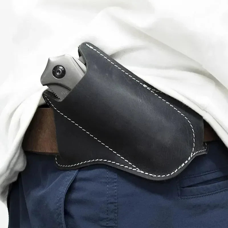 Leather Storage Sheath for Folding Knives: Convenient Belt Clip Holder for Camping Tools - Trekker Essentials