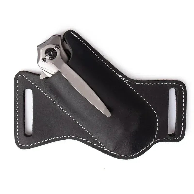 Leather Storage Sheath for Folding Knives: Convenient Belt Clip Holder for Camping Tools - Trekker Essentials