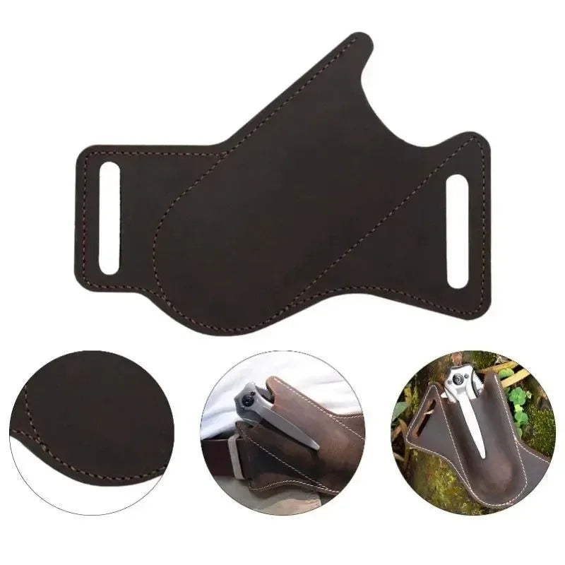 Leather Storage Sheath for Folding Knives: Convenient Belt Clip Holder for Camping Tools - Trekker Essentials