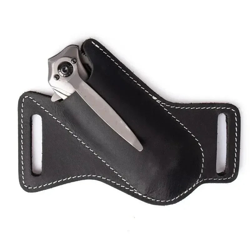 Leather Storage Sheath for Folding Knives: Convenient Belt Clip Holder for Camping Tools - Trekker Essentials