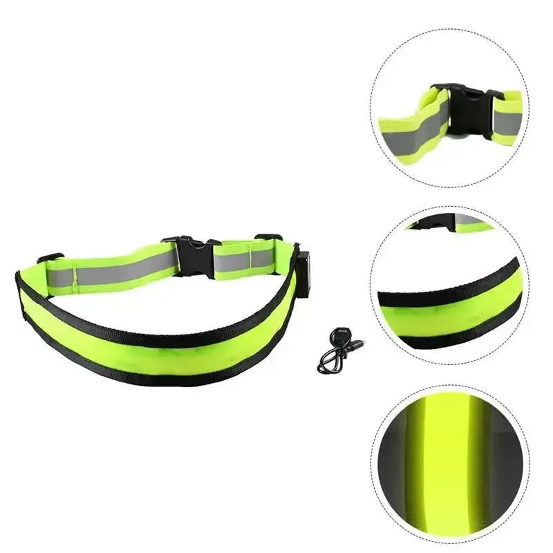 LED Reflective Safety Belt - Adjustable, Rechargeable Reflective Belt for Night Running, Walking, and Biking (Green) - Trekker Essentials