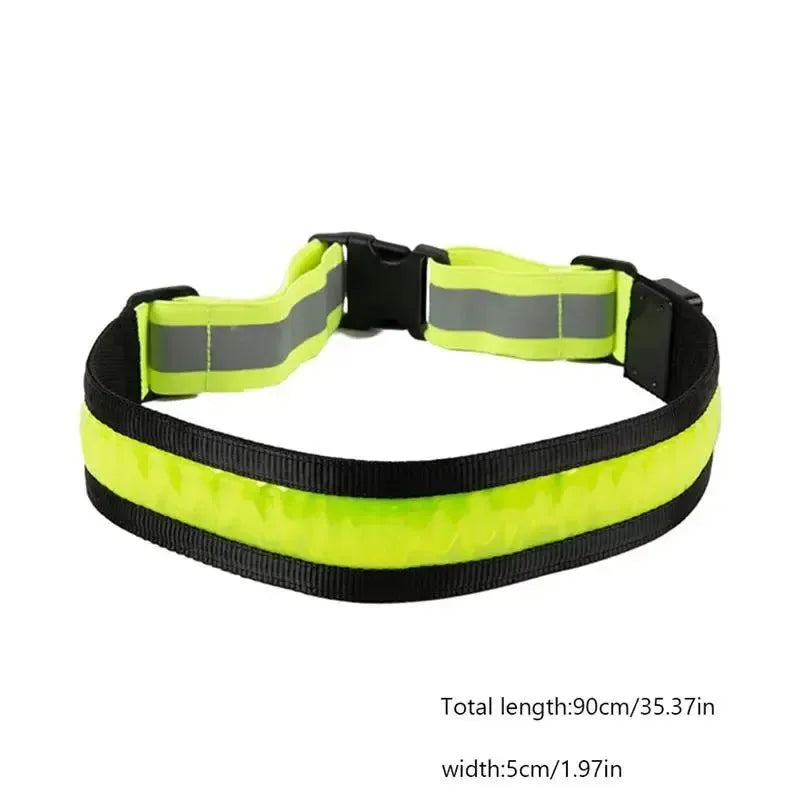 LED Reflective Safety Belt - Adjustable, Rechargeable Reflective Belt for Night Running, Walking, and Biking (Green) - Trekker Essentials