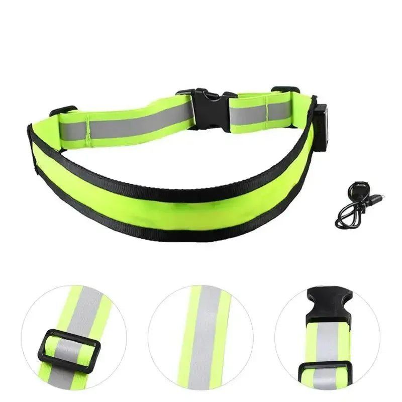 LED Reflective Safety Belt - Adjustable, Rechargeable Reflective Belt for Night Running, Walking, and Biking (Green) - Trekker Essentials