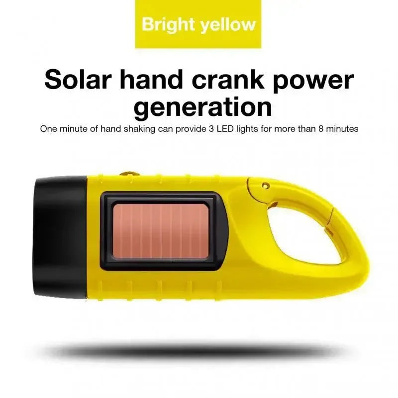 LED Solar Power Flashlight with Hand Crank Rechargeable Keychain Light - Outdoor Survival Emergency Flashlight for Camping Hiking - Trekker Essentials